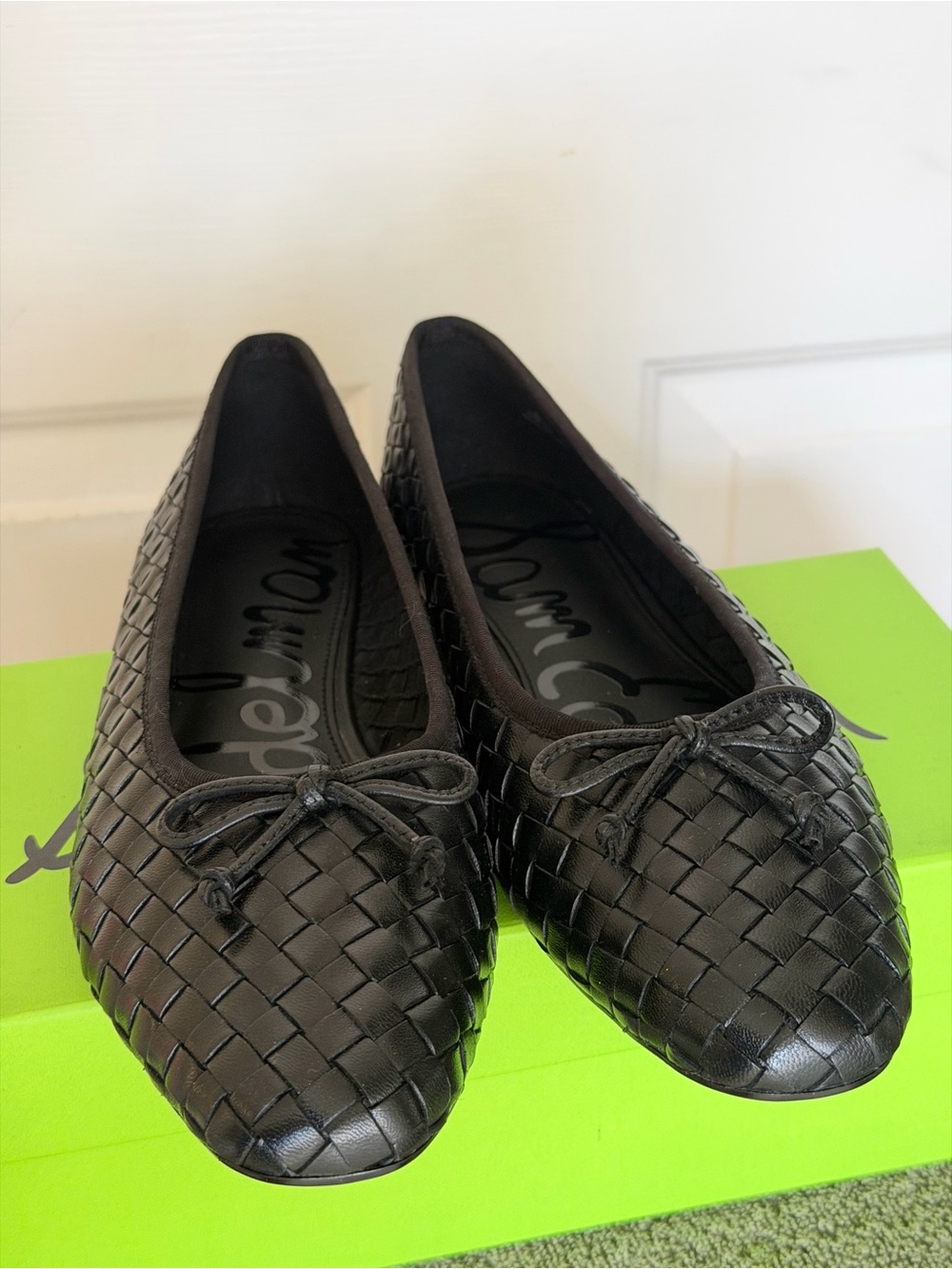Sam Edelman Black Woven Leather Pointed Ballet Flats